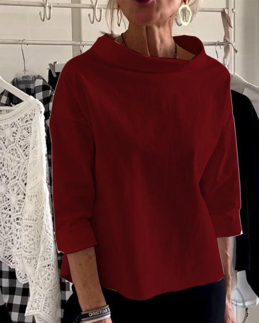 Dames Blouse met Hoge Kraag en 3/4 Mouwen – Mireille