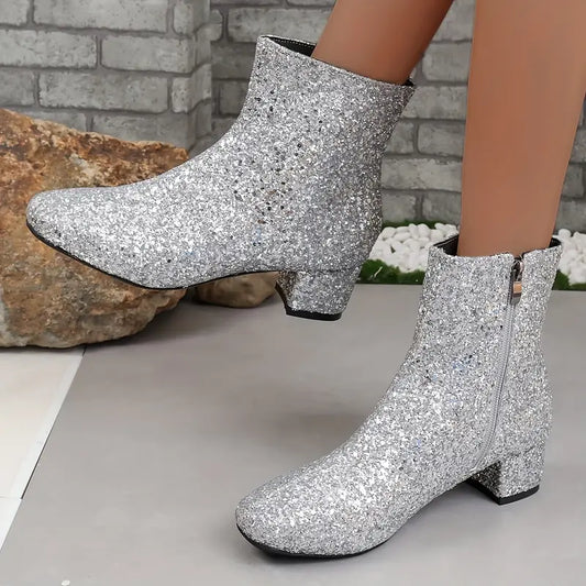 Dames Glitter Enkellaarsjes met Hak – Raelene