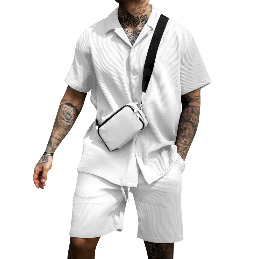 Tweedelige zomeroutfit voor heren met een overhemd en shorts – Milan