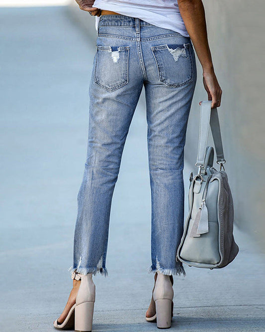 Dames Ripped Slim-Fit Jeans – Liora