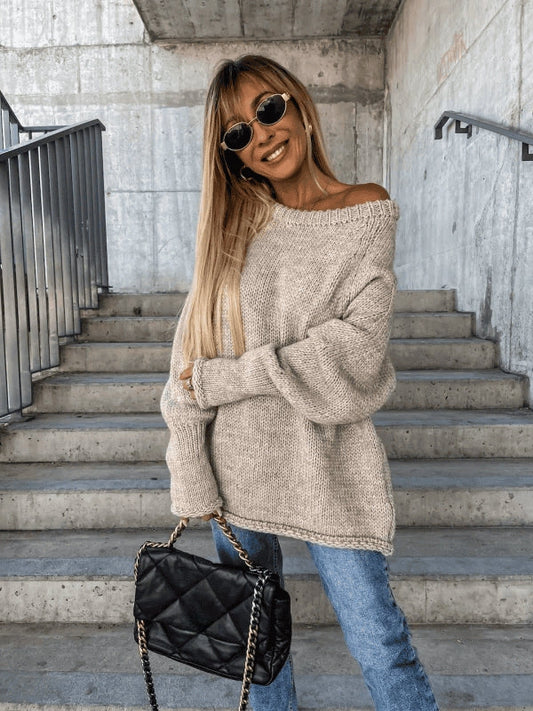 Gelaagde gebreide damestrui met off-shoulder design - Amira