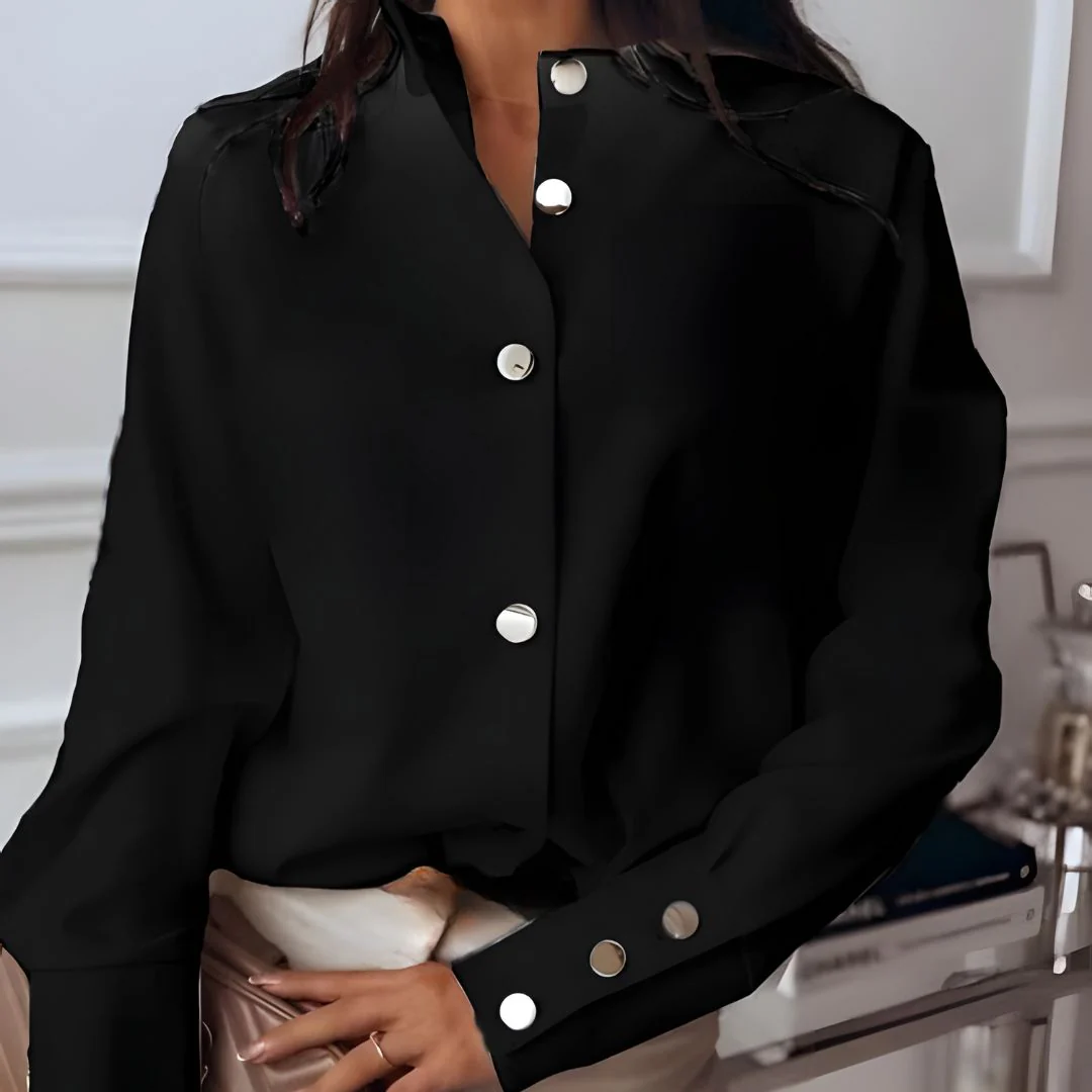 Stijlvolle dames blouse met knoopsluiting en klassieke kraag – Norea