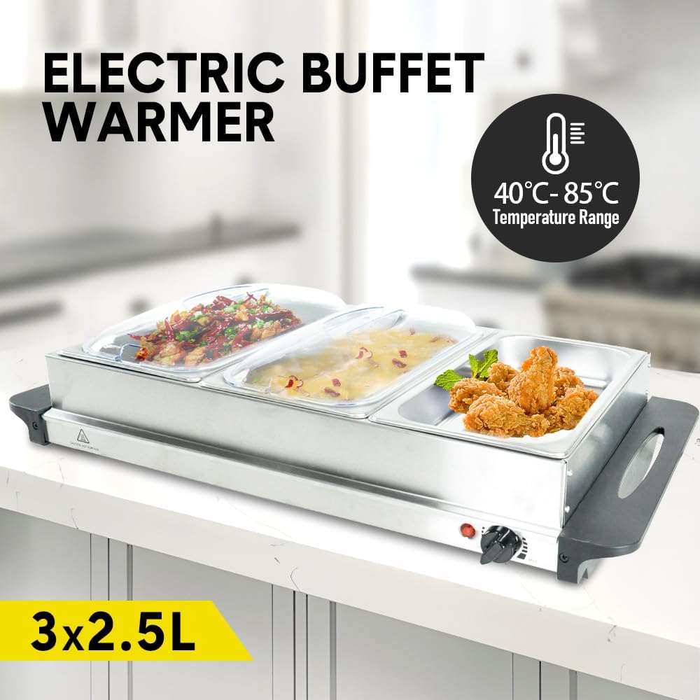 Elektrische Buffetvoedselwarmer met 3 × 2,5L Schalen & Temperatuurregeling – Valtero