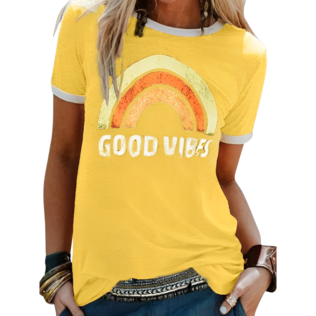 Dames T-shirt met Regenboogprint – Sunny