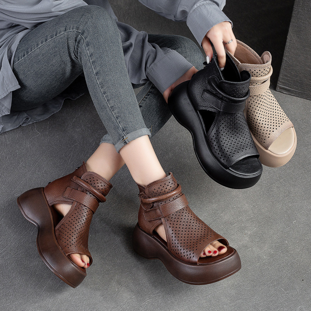 Orthopedische leren sandalen dames met schokabsorberende zool - Meike