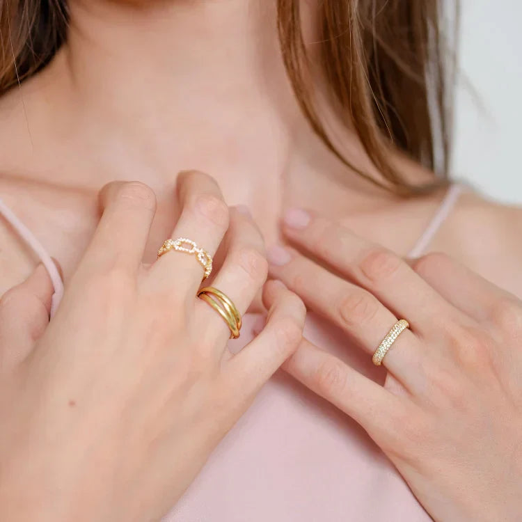 Gouden Schakel Ring met Zirkonia - Marina