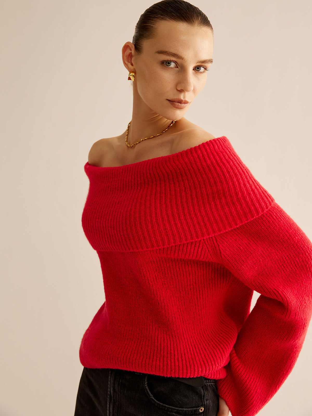 Rode Off Shoulder Trui voor Dames - Livia