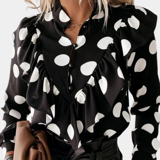 Gestippelde volantblouse met vloeiende snit - Tabea