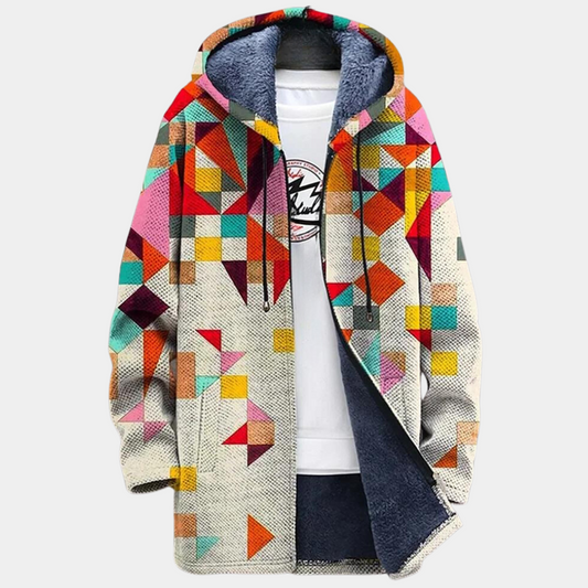 Retro Herenjas met Colorblock Print en Capuchon – Eliano
