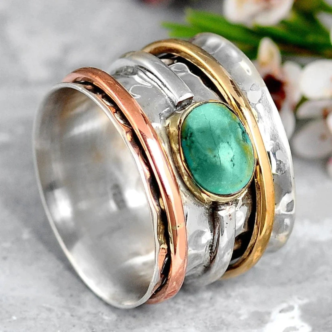 Vintage Turkoois Ring met Zilver en Goud - Amira