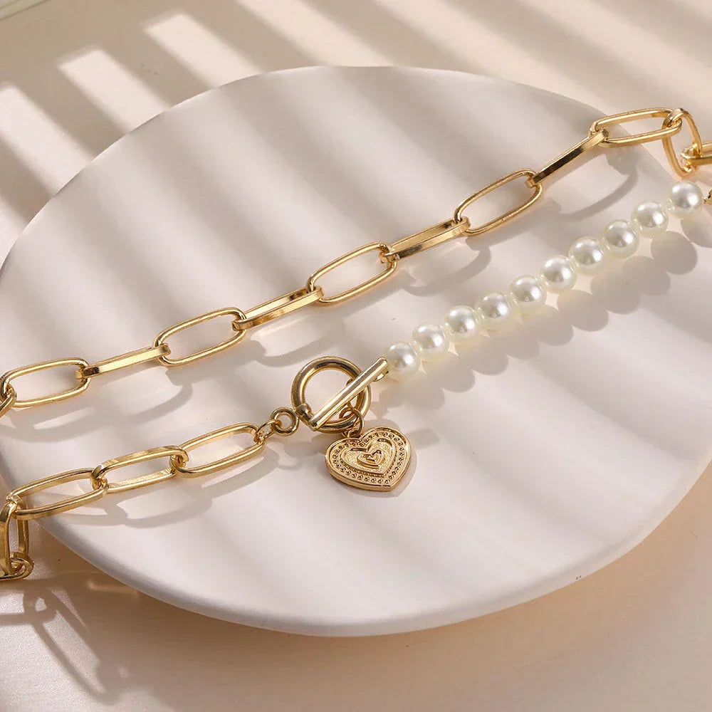 Gouden Hartketting met Parelaccenten - Veerle