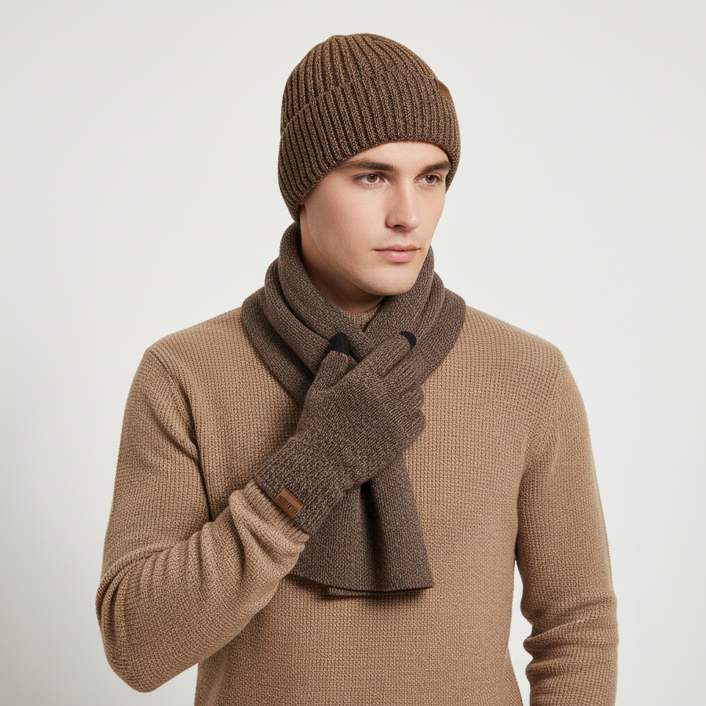 Dreiteiliges Gestricktes Winteraccessoire Set - WarmTrio