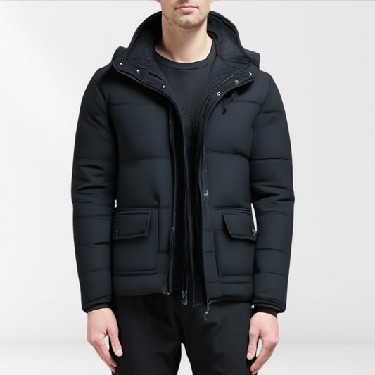 Zwarte Gewatteerde Heren Winterjas met Moderne Snit – Leon