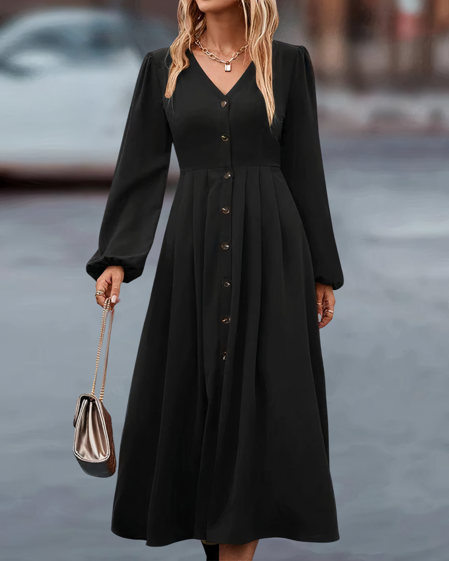 Maxi Herfst Jurk met Knoopsluiting – Amira