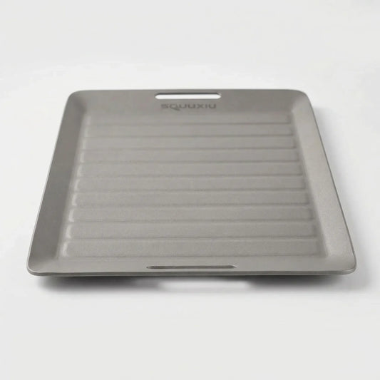 Ridged Titanium Camping Grill Plate With Tongs - Flamekit