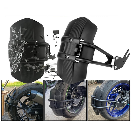 Universeel motorachterspatbord met modderbescherming en stalen beugel – TrailGuard