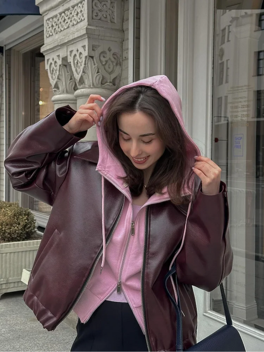 Bruin Leren Dames Jack met Reverskraag – Giulia