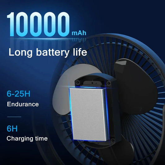 Draagbare USB Oplaadbare Ventilator met 10000mAh Batterij & Klem – Zephyr