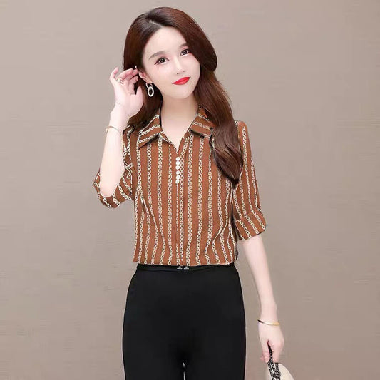 Stijlvolle dames chiffon blouse met knopen & omgeslagen kraag – Fenya