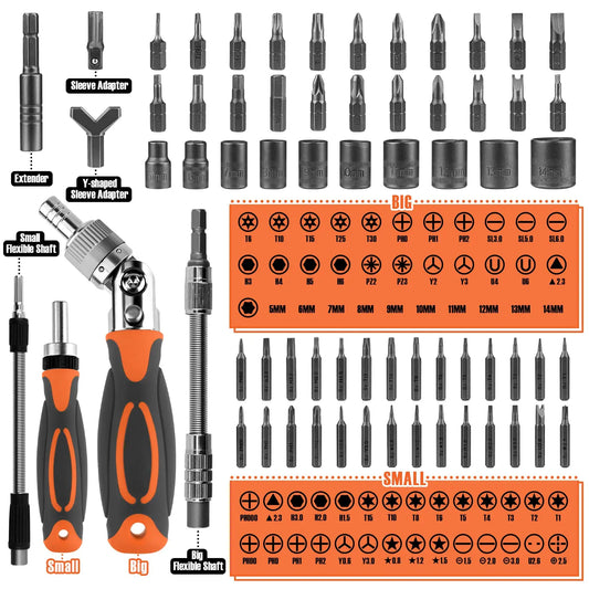 68-in-1 Ratsleutelschroevendraaierset met Magnetische Bits & Verlengstuk – FortiDrive