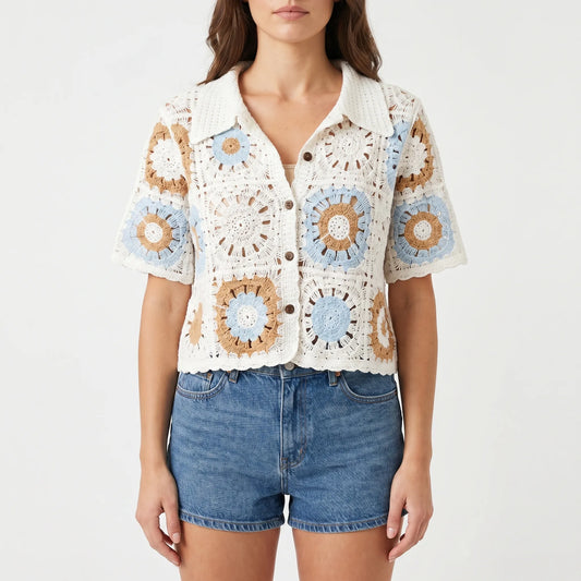 Short-Sleeved Crochet Cardigan - Celia