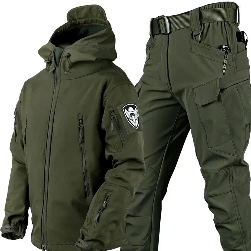 Tweedelige heren camping- en outdoor set – Jas met capuchon en broek