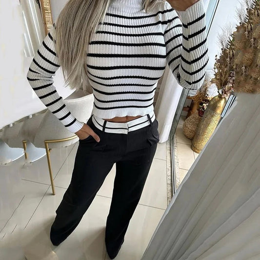 Tweedelige Dames Herfstset met Strepen – Isabelle