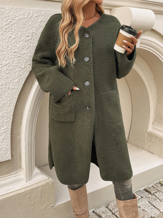Lang Fleece Damesvest Met Knoopsluiting – Elara