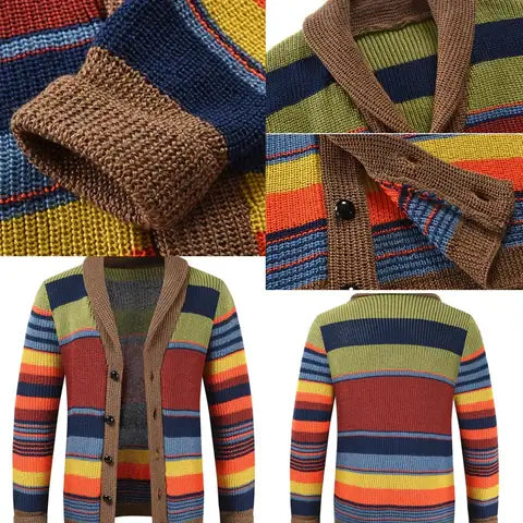 Gebreide Heren Cardigan met Kleurblok en Geometrisch Patroon – Leandro