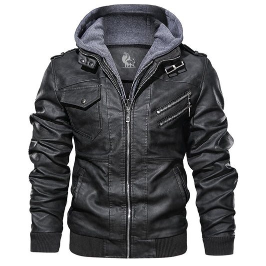 Heren leren jack met afneembare capuchon - Ryder