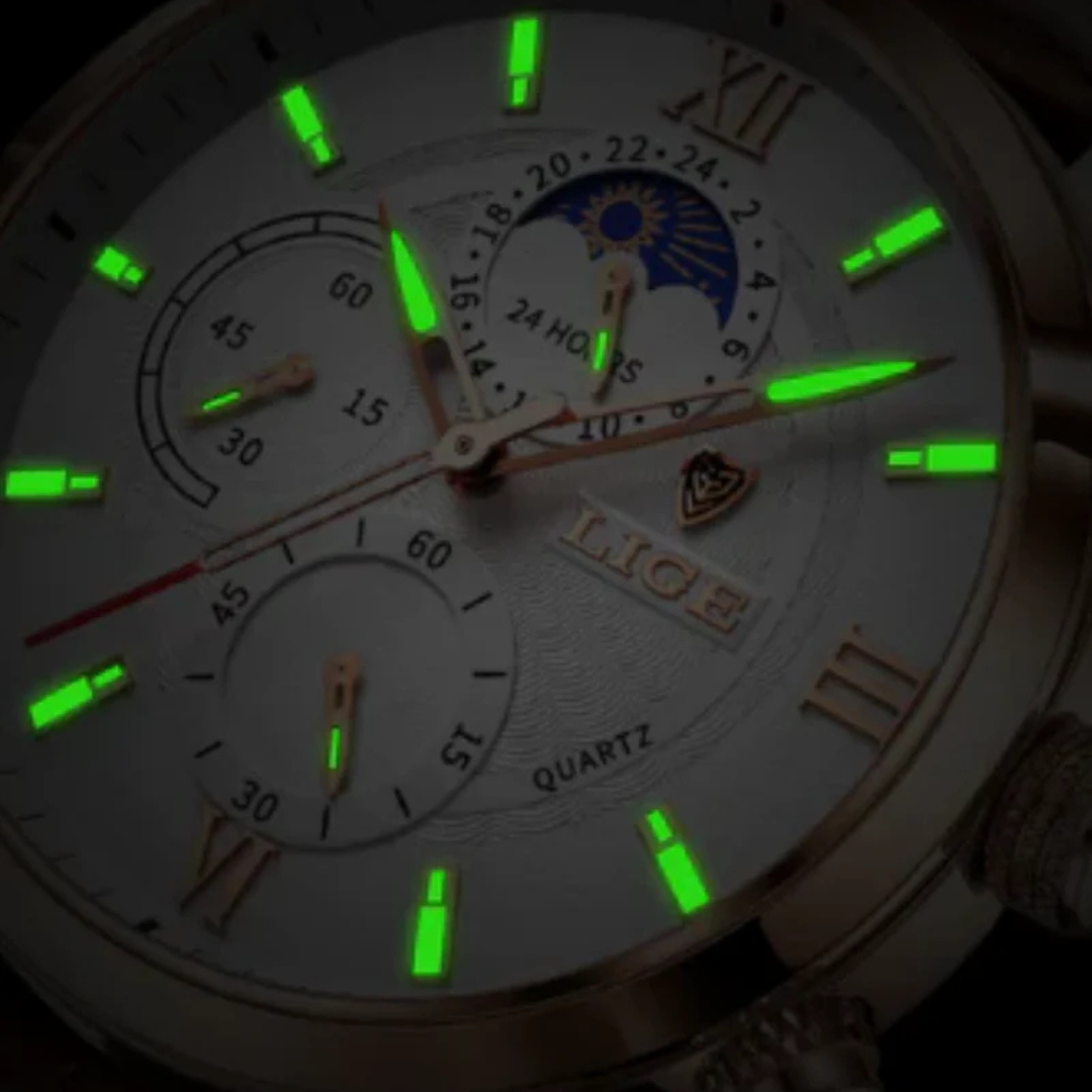 Klassieke herenhorloge met quartzuurwerk en leren band – Davion