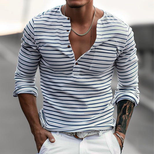 Gestreept Henley Shirt Met Lange Mouwen – Dorian
