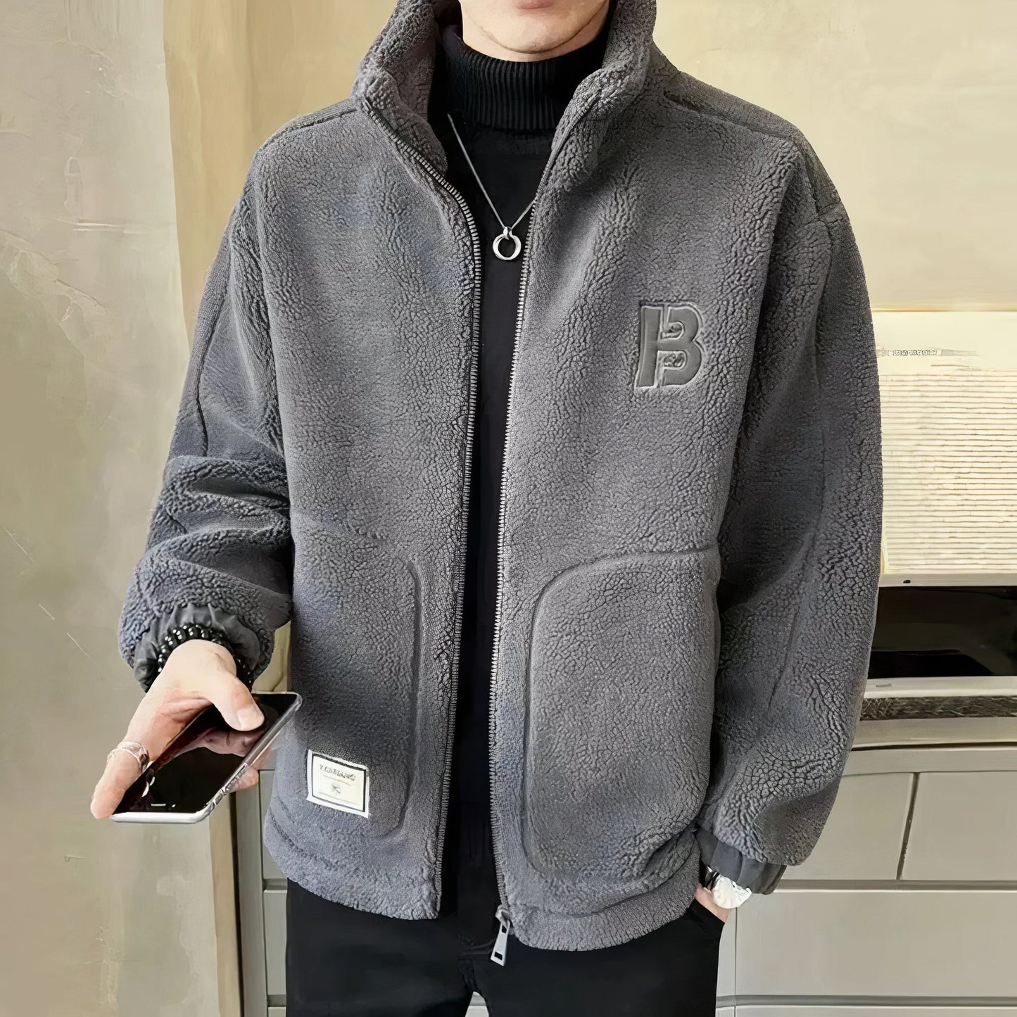 Heren Fleece Jack met Hoge Kraag – Milan