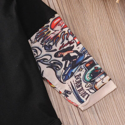 Babybody met lange mouwen en tattoo-print op de mouwen – Rockbaby