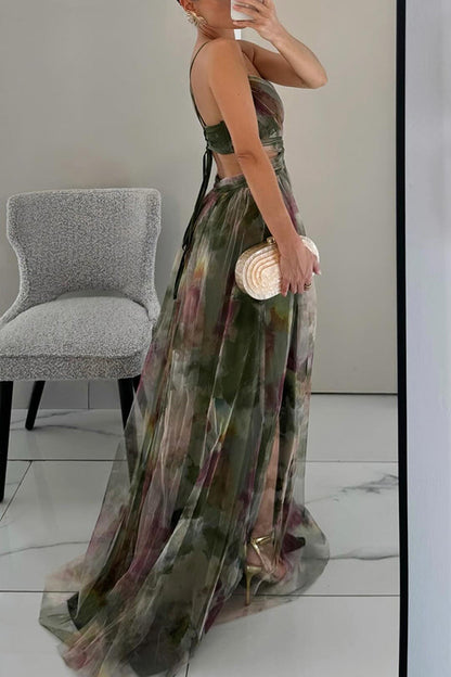 Stijlvolle Mesh Maxi Jurk met Getailleerde Pasvorm – Camille