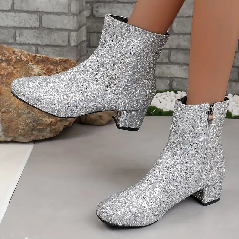 Dames Glitter Enkellaarsjes met Hak – Raelene