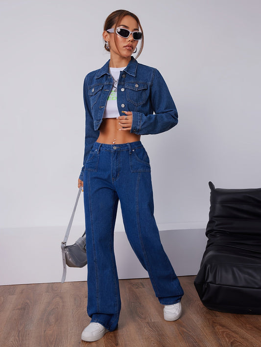 Kort Getailleerd Spijkerjack in Vintage Blauw - Elise