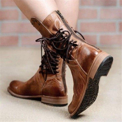 Bruine Dames Leren Veterlaarzen – Freya