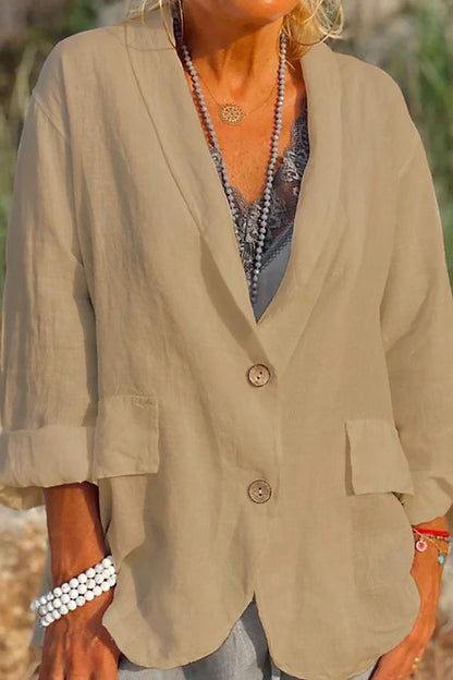 Lichte linnen blazer dames met knopen - Clara