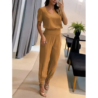 Trendy dames jumpsuit met korte mouwen en wijde pijpen - Alina
