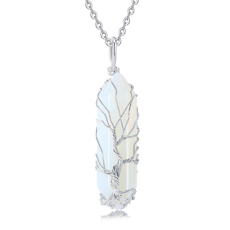 Stijlvolle Kristal met Levensboom Edelsteen Halsketting - Elara