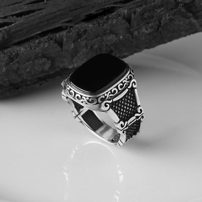 Zwarte Onyx Zilveren Ring voor Mannen - Max