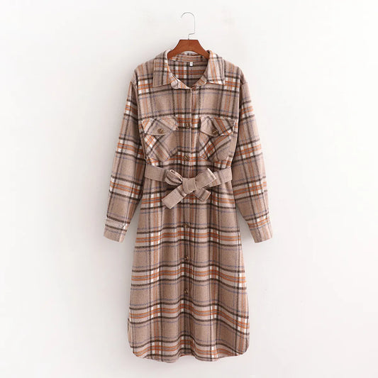 Geruite Herfst Jurk met Ceintuur – Elodie