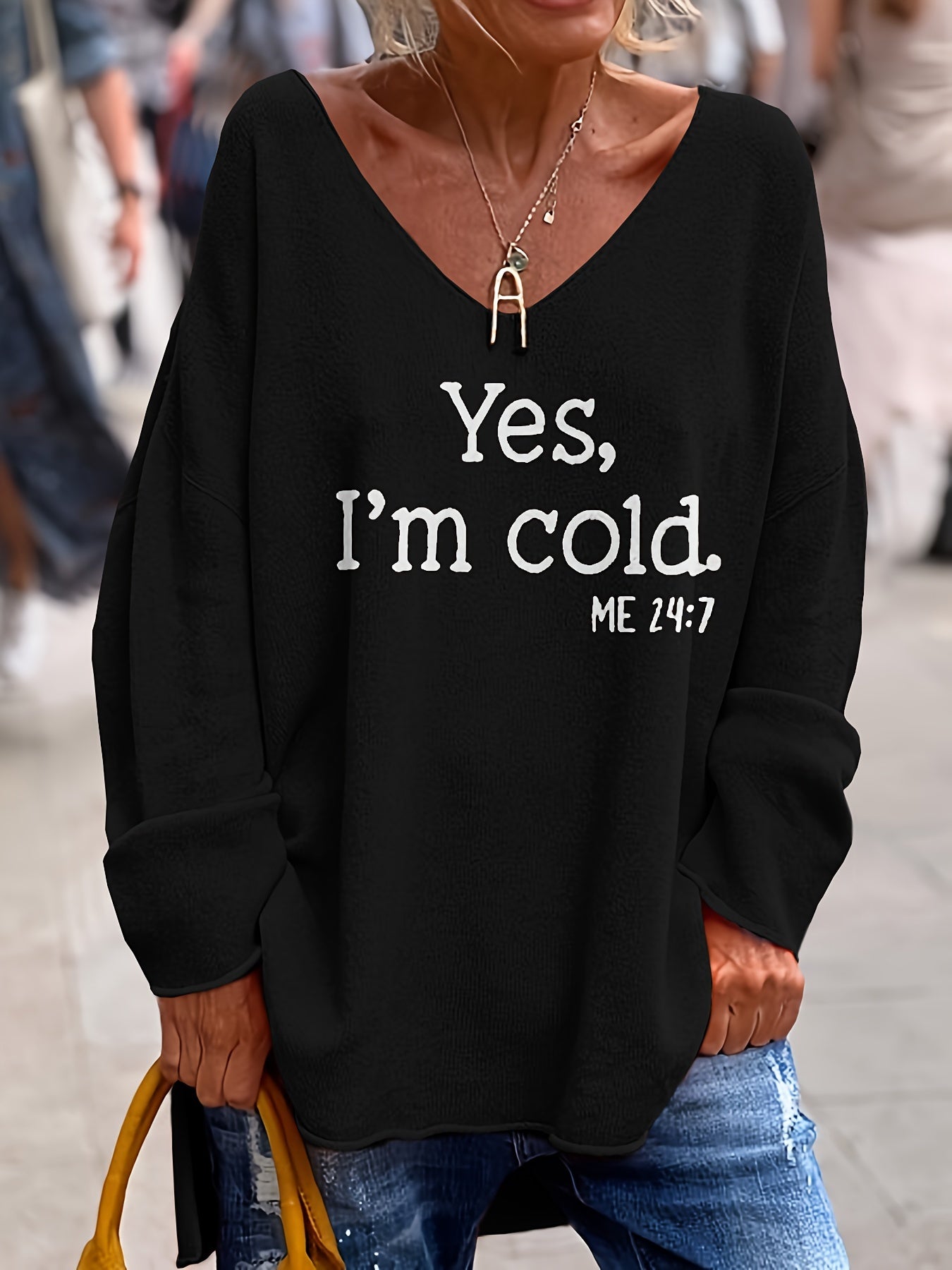 Oversized Dames Trui met V-hals & Patronen – Alenia