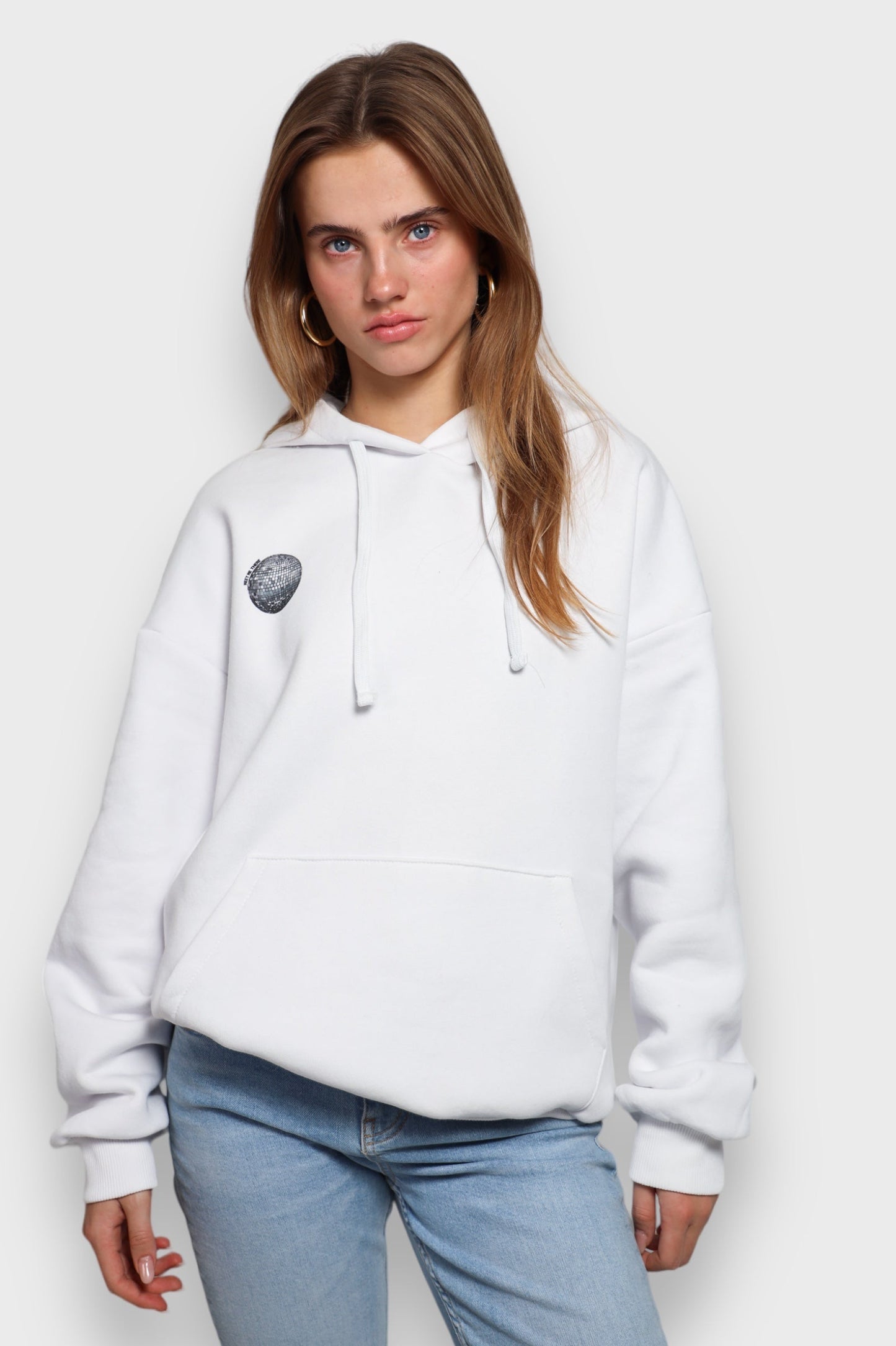 Witte Dames Hoodie met Discobalprint - BellaShine