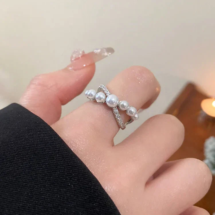 Verstelbare Vintage Ring met Zirkonia en Parel - Isadora