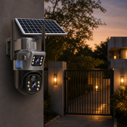 Zonne-Energie Beveiligingscamera 4K met Dubbele Lens – Solvexa