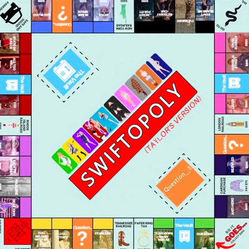 Muziekgebaseerd bordspel met songkaarten en Monopoly-geld voor spelavonden