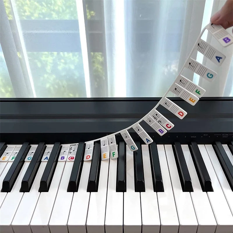 Afneembare notenlabels van siliconen voor piano's en keyboards met 88 toetsen.