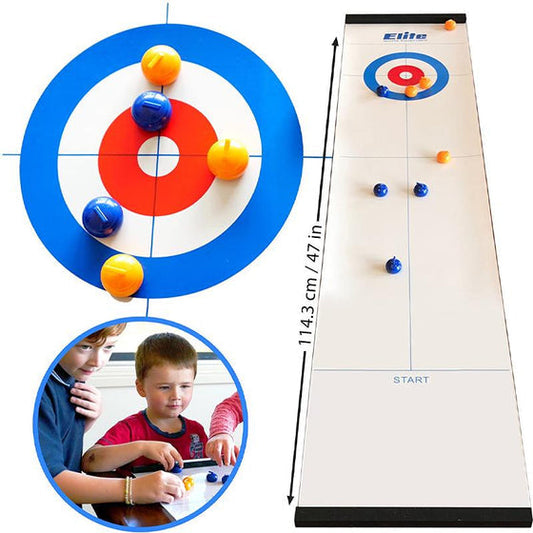 Mini-tafelcurlingspel voor thuis met glijstenen en magneetstangen